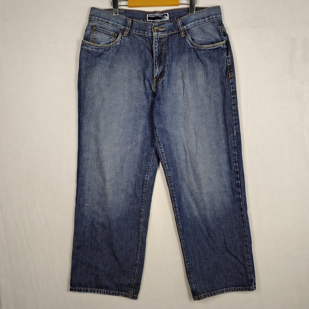 Enyce Clothing Co Mens Vintage Y2K Loose Fit Blue Jeans Yellow Logo Size 38